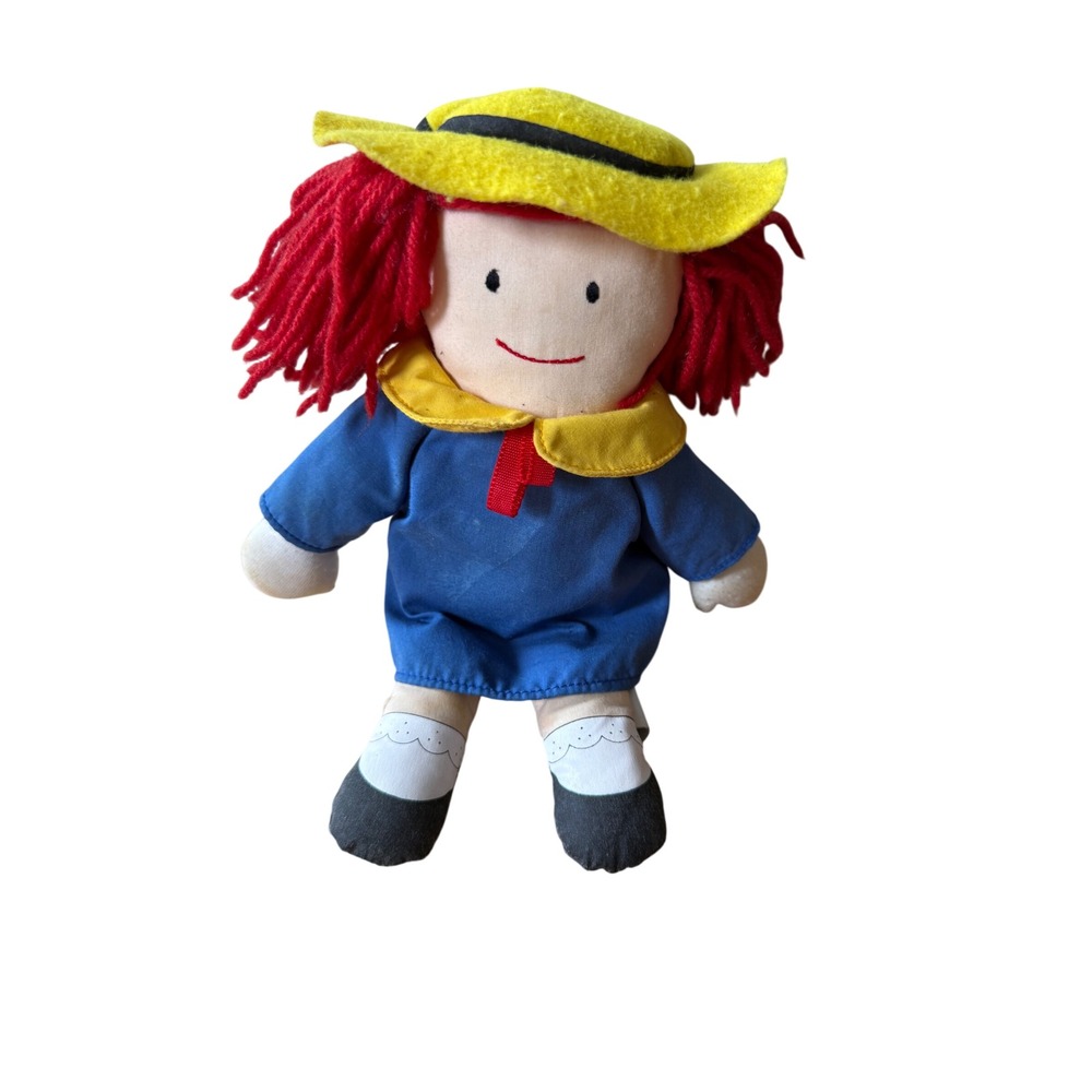 Vintage 1990 Eden Madeline Plush Doll 8 inch Red Yarn Hair Blue Coat Yellow Hat